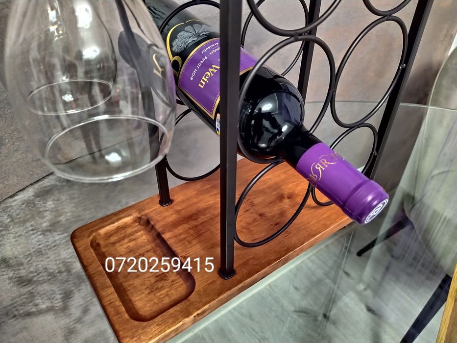 Suport de Vin Premium din Lemn - Raft elegant independent pentru 6 ST