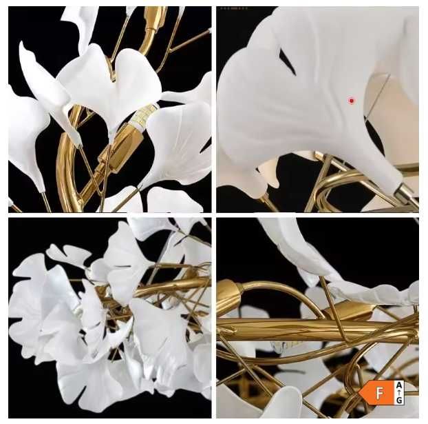 Lustra eleganta pentru living, cu frunze de Ginkgo din acril, 8 brate