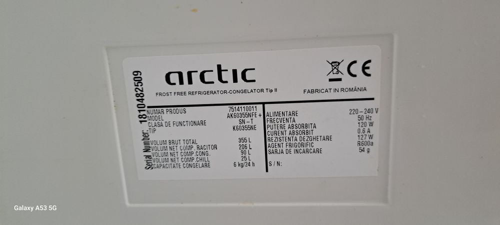 Arctic AK60355NFE+ full no frost Panou comanda Sertar Raft Față Ușă