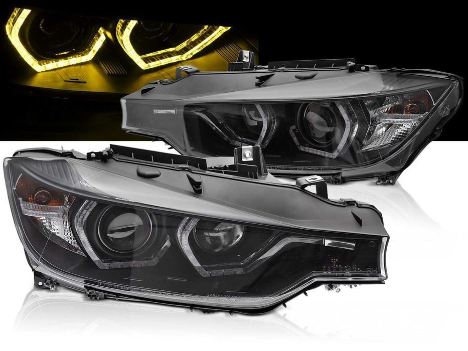 Faruri BMW F30 F31 2011 - 2015 Angel Eyes Yellow LED Black DRL