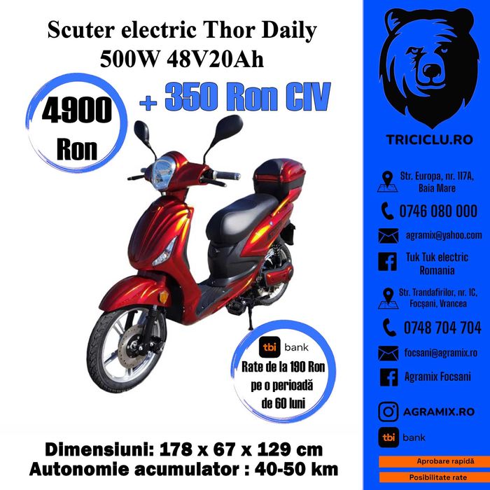 Scuter electric nou THOR RAZOR cu permis Agramix