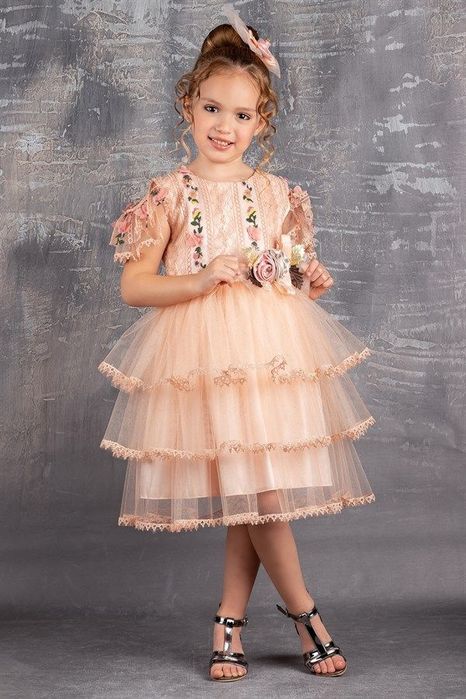 rochie tull Zana Florilor,cu broderie si danteluta, clips inclus