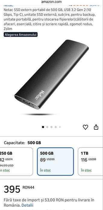 Ssd extern portabil/ Netac Z slim 500GB 550MB/s nou