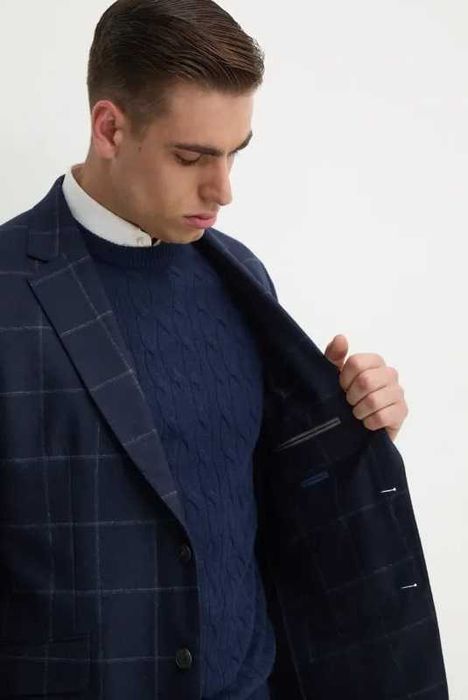 Sacou blazer 40 L slim Massimo Dutti NOU lana Finest Italian navy caro