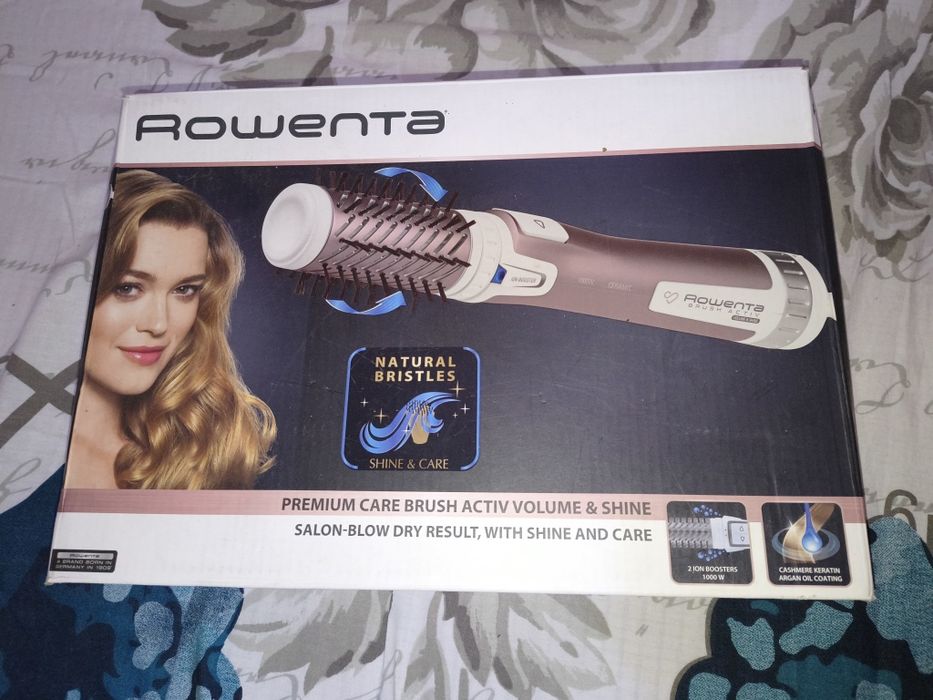 Perie rotativa ROWENTA Brush Activ Premium Care CF9540F0, 1000W, 2 viteze, 2 trepte temperatura, Invelis Keratina, alb-roz prafuit