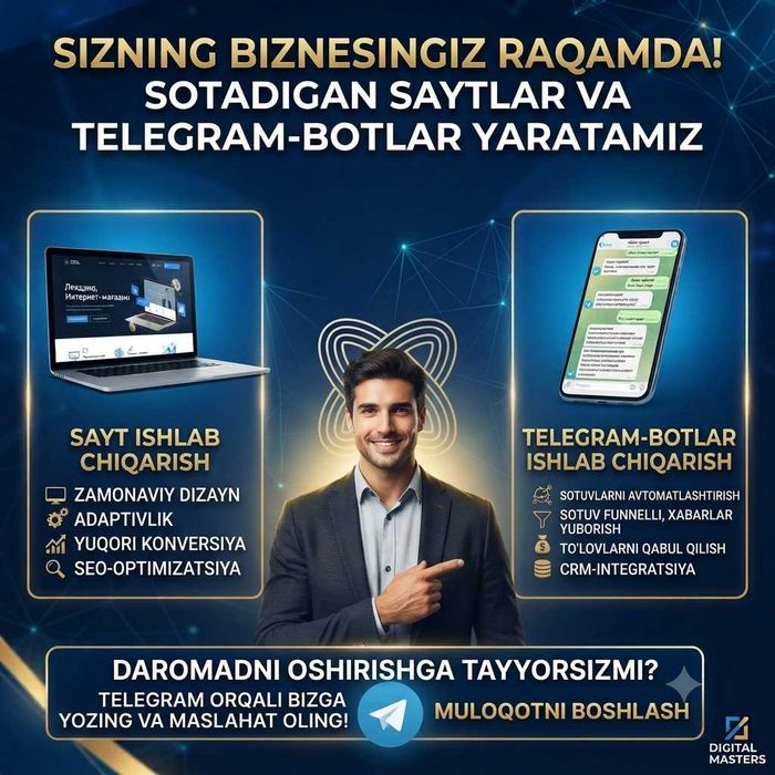 Telegram bot va veb-sayt ishlab chiqish | Разработка  тг ботов и сайты