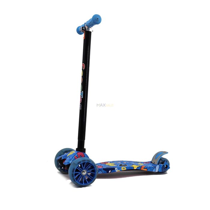 Детска триколка тротинетка синьо / многоцветно с 3 светещи колела