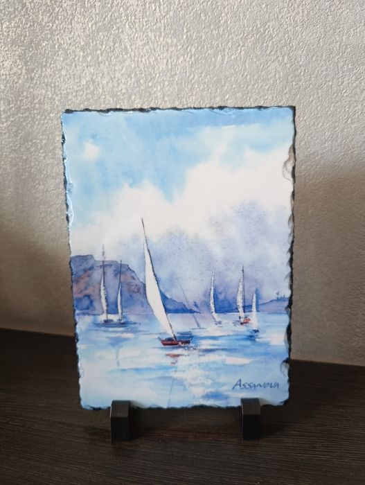 Акварель на натуральном камне.