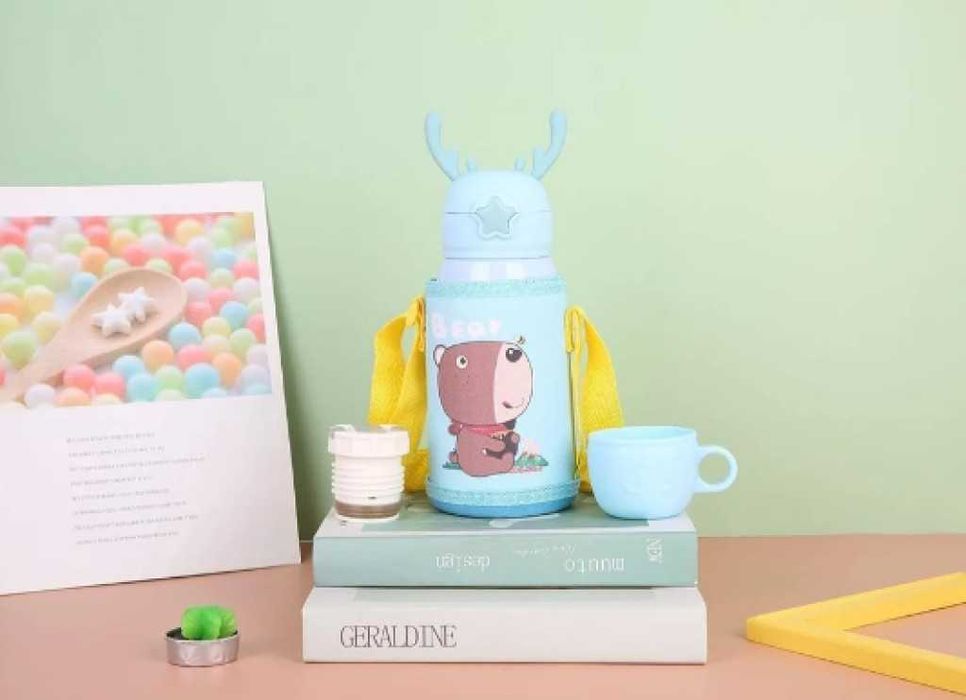 Детска бутилка за вода тип Термос 2 в 1 от неръждаема стомана