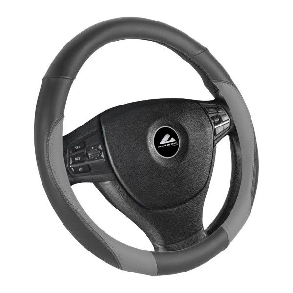 Husa volan de culoare neagru cu gri, diametru 37-39cm, material cauciucat, marca Automax