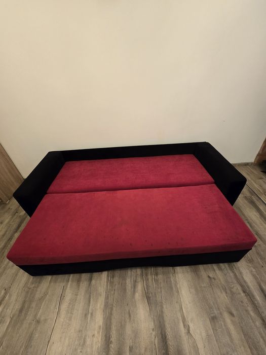 Canapea extensibilă stofă roșu negru