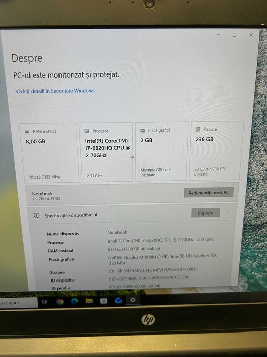 LAPTOP WORKSTATION Hp Zbook 15 g3/ I7 6820/8 GB RAM/ssd256GB/video 2GB