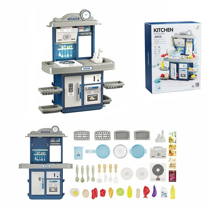Синя малка детска кухня с мивка с течаща вода - 46 см.