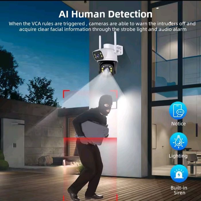 Двойна камера 8 МР PTZ ICSEE WIFI Камера с два обектива Human Detect