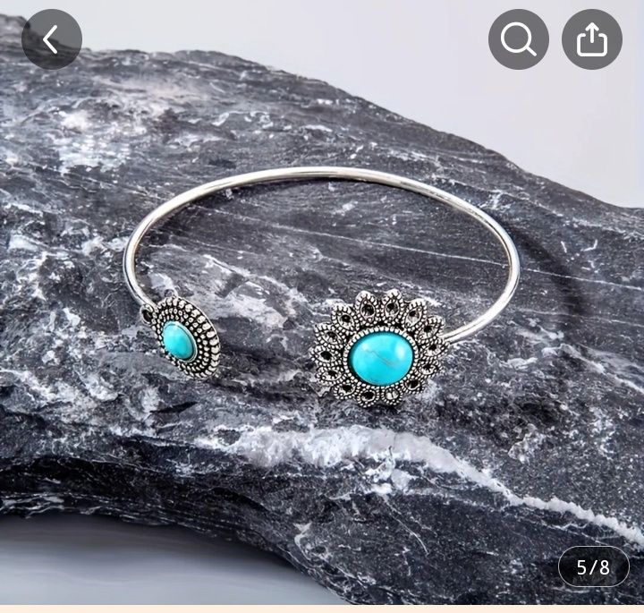 Винтиж алуминиев браслет с тюркоазен инлей