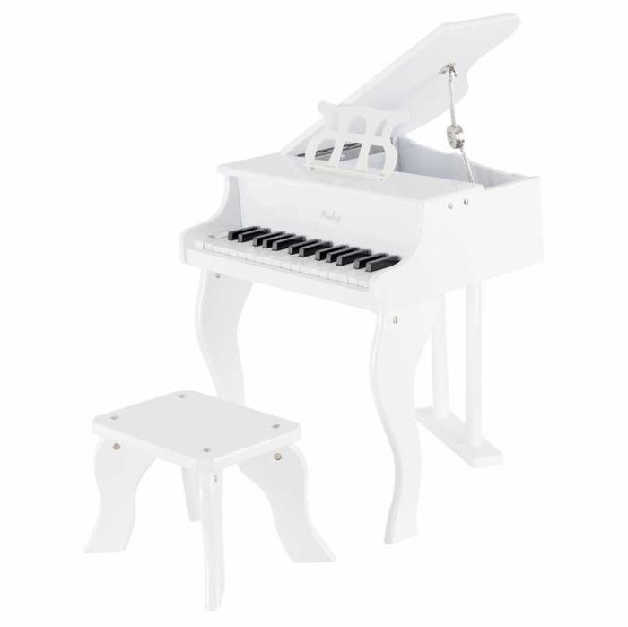 Pian de lemn pentru copii scaun inclus 48 cm alb / negru / roz