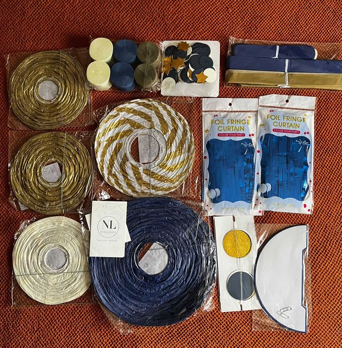 Set decorațiuni petrecere Albastru Marin & Auriu – 22 piese