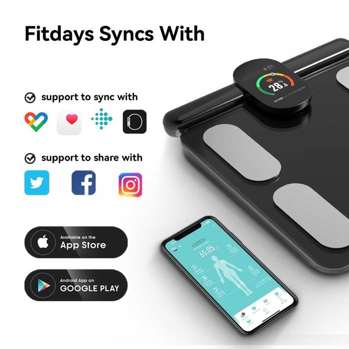 Cantar personal Smart Fitdays 8 Electrozi Analiza Corporala Bluetooth