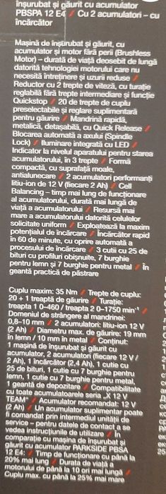 Infiletanta parkside cu 2 acumulatori incarcator