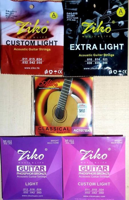 Струны для гитары металлические и нейлоновые.