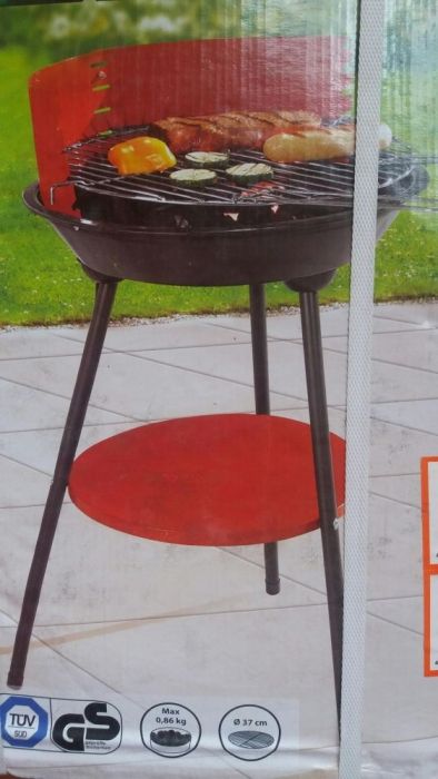 Gratar rotund (diam.37cm), cu 3 picioare inalte, 74x41cm, nou, sigilat