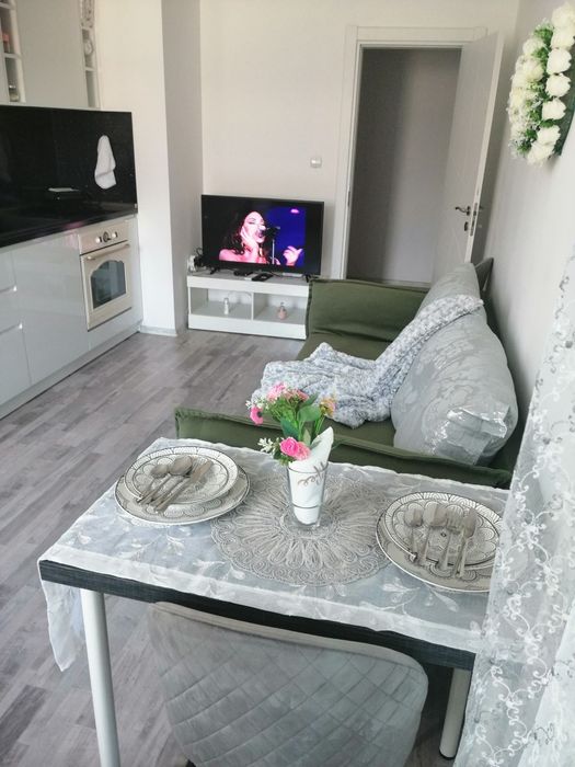 Диван  двойка маслено зелен