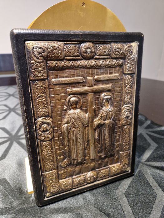 Прекрасна антикварна сребърна икона Свети Константин и Елена