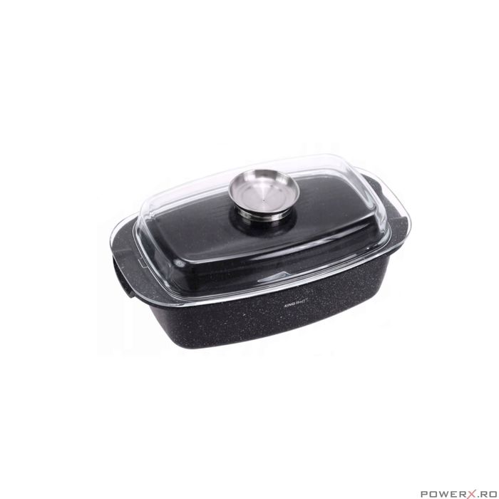 Vas pentru cuptor termorezistent, strat antiaderent marmura, cu capac,