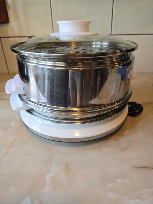 Aparat de gatit cu aburi Tefal VC145130, Timer, 6 litri, 900 W, Alb/Inox
