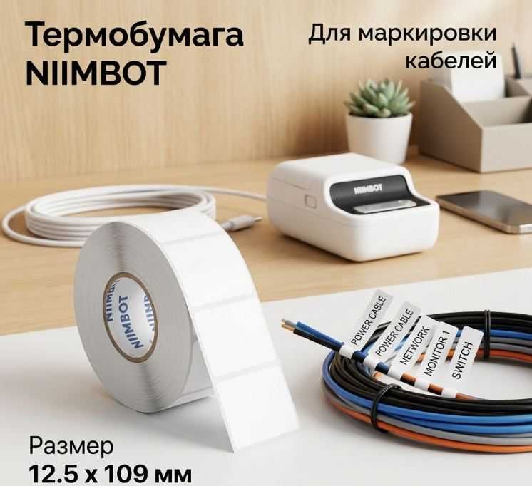 Оригинальная термобумага NIIMBOT 12.5*109 мм для кабелей — Новая