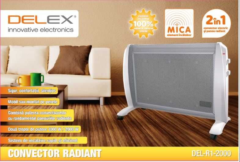 Convector radiant DELEX, 2000W, 2 trepte de putere, Termostat reglabil