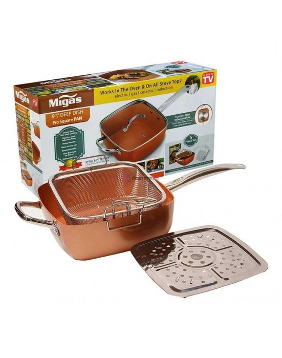 Мултифункционален тиган – керамичен, незалепващ, 5 функции на работа