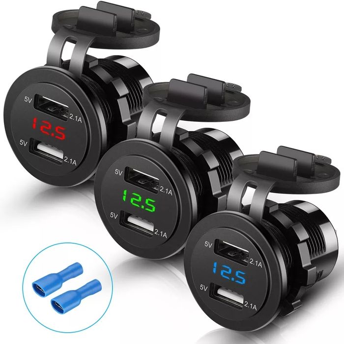 Priza USB auto moto - Voltmetru 2.1A mufa dubla - incarcare fast char