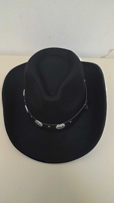 Pălărie cowboy western unisex cu bandă decorativă detașabilă – Negru M