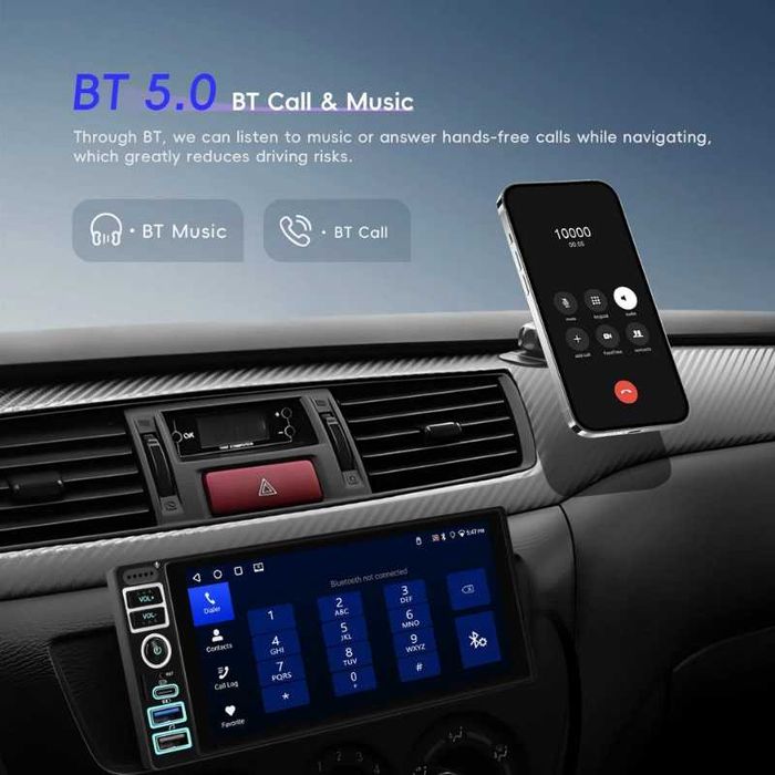 6.86” 1280*480 1-Din мултимедия с Android 15, RDS, 4GB/64GB