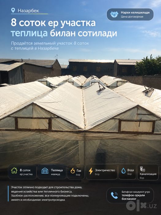 Ер сотилади 8 сотик, Назарбек. Продается земля 8 соток, Назарбек.
