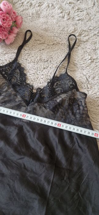 Maieu satinat negru, cu dantela, Doutzen's Stories