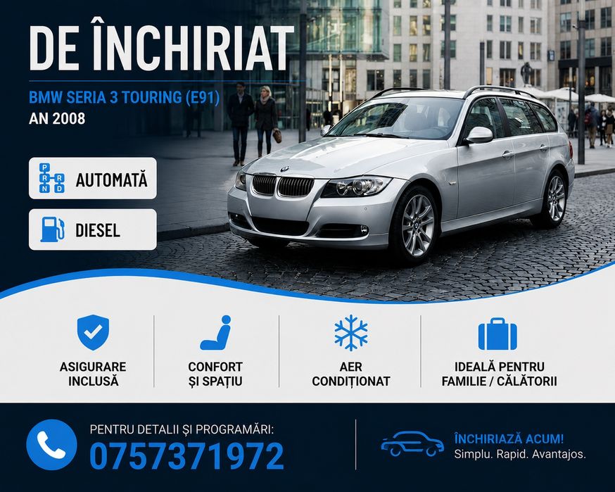 Închiriez / Masina de inchiriat  Seat Exeo 2012/ Bmw E91 2008 – Economică, Confortabilă | 150 lei/zi | Bistrița