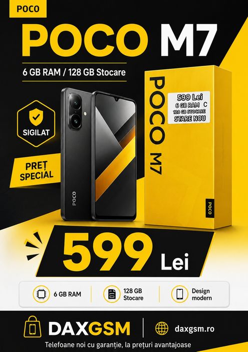 Poco M7, 6/128 GB, Sigilat, Garanție