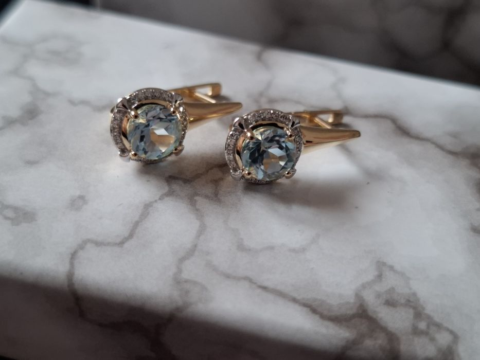Cercei aur 14k diamante si topaz