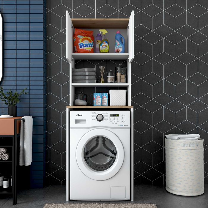 Шкаф с отделение за вграждане на пералня Puzzle-home, Бял - ПРОМО