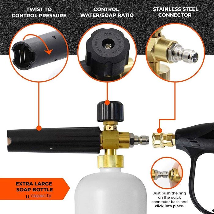 Пянообразуваща дюза Foam Cannon 1 л Quick Connect 1/4 - 5 дюзи в комплекта