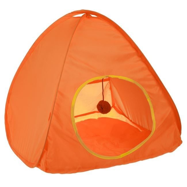 Къщичка за котки с играчка - сгъваема, лека и удобна