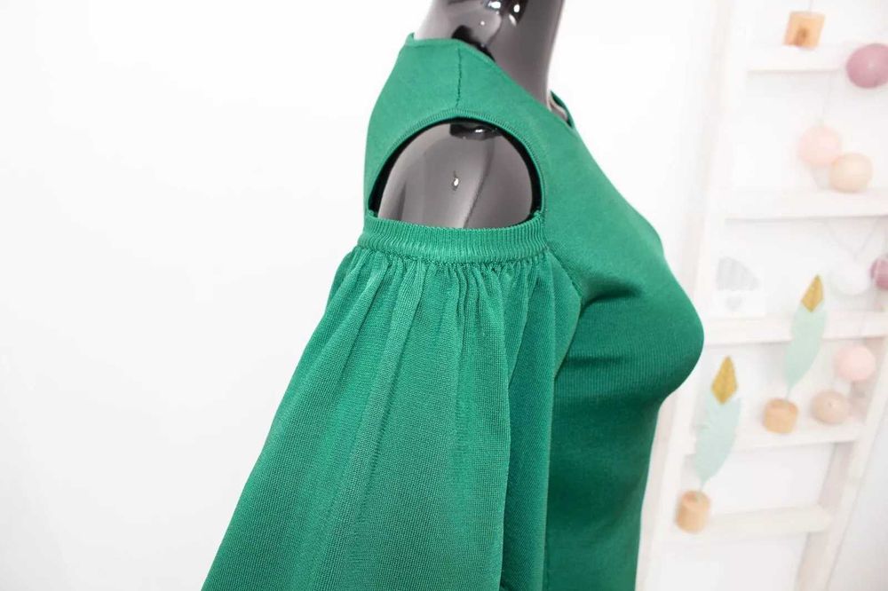 Ganni Evangel дамска блуза тревисто зелено плетена широки ръкави S-М