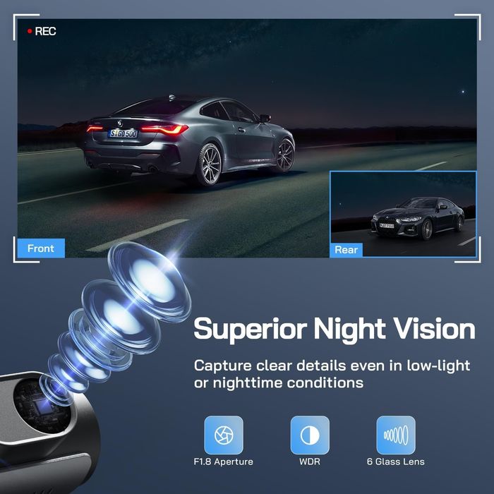 WOLFANG Cameră auto față-spate 4K+1080P Wi-Fi