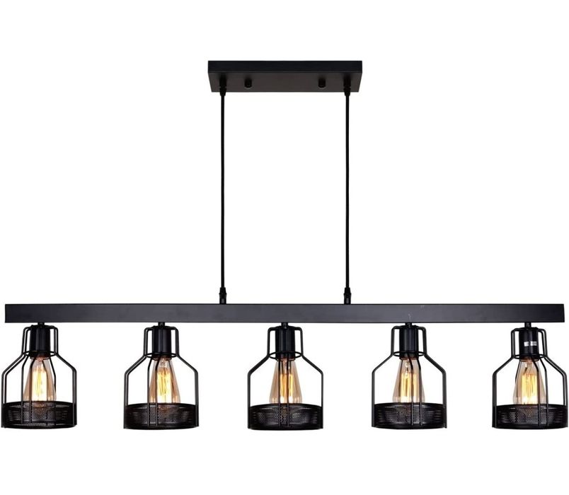 Висящ винтидж черен метален полилей 115 см. пет фасунги Е27