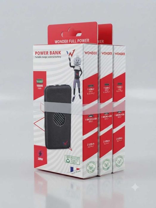 Преносима външна батерия (Power Bank) Wonder, 10 000 mAh, 20W