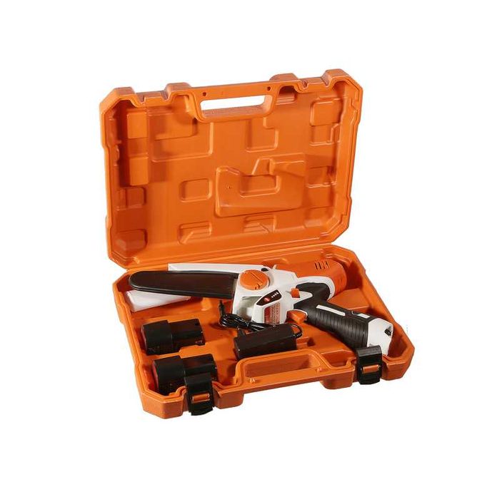 Аккумуляторная цепная пила, Безмасляная, Боковая натяжка цепи, Кейс.