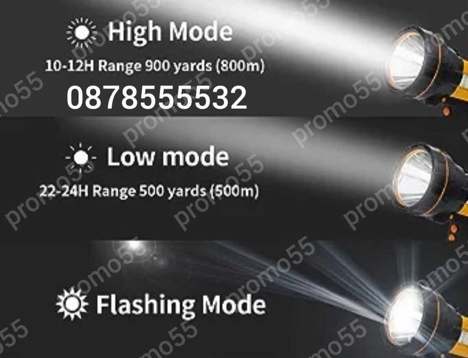 Акумулаторен Led Фенер DAT Model: AT-398 PRO T6 Мощен Прожектор