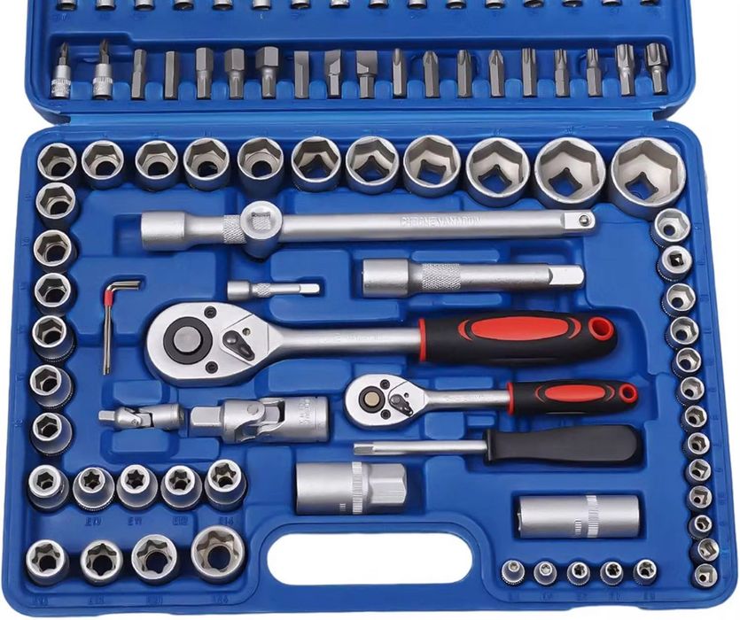 Trusa tubulare si biti 108 piese 1/4” + 1/2”, chei clichet, valiza profesionala